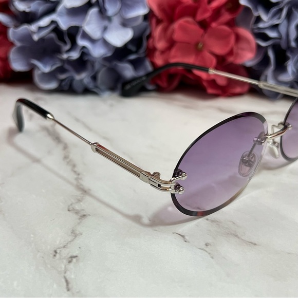 KINGSEVEN Retro Purple Gradient Oval Rimless Sunglasses - Picture 8 of 16